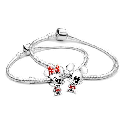 925 Silver Disney Cartoon Mickey Minnie Mouse Bracelet for Women Original Copper Beaded Bracelet Accessories Girl Birthday Gift