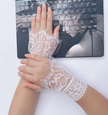 ❐☋♞ Guantes Fingerless Gloves Novias Womens Lace Gloves Wedding Accessories Transparent Vintage Bridal White Accessories Mittens