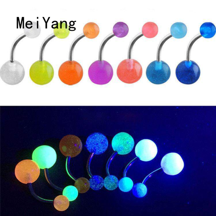 MeiYang 7Pcs/Set Glow In The Dark Belly Navel Button Rings Luminous