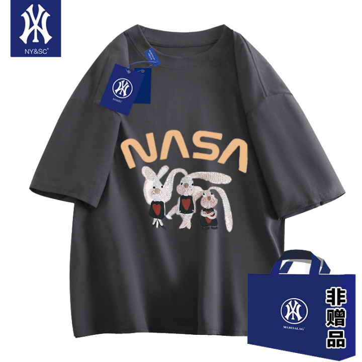 ny-เสื้อยืดคู่รักสำหรับทั้งหญิงและชายคลาสสิกแขนลำลองขาสั้นลำลองกีฬาคอกลมหลวมป้ายฤดูร้อนแฟชั่น