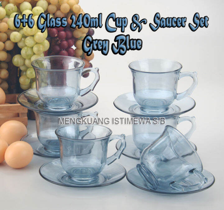 6+6 240ml Glass Cup & Saucer Set LZ22305 Lazada