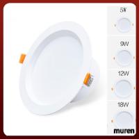 MUREN ไฟสีขาว-เงินกลม12W 18W,สปอตไลต์ไฟดาวน์ไลท์ Led โคมไฟติดเพดานที่ไฟดาวน์ไลท์แอลซีดีเป็นพิเศษ