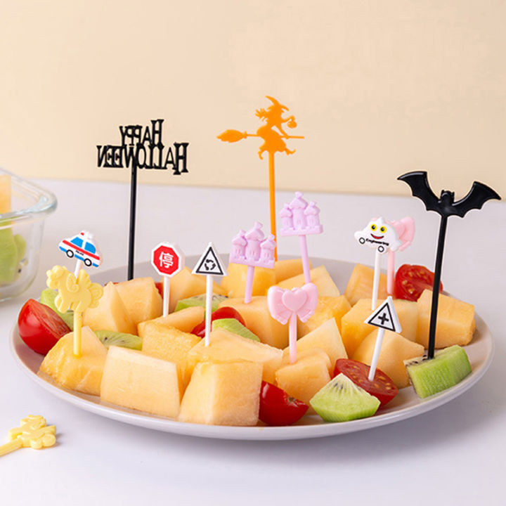 uni-6-8-10pcs-fruit-fork-cartoon-mini-halloween-traffic-sign-food-selection-tool-ตกแต่งคริสต์มาส