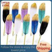 LMFIUA STORE หมึกดำปากกาบอลพอยท์ขนนกหลากสีอุปกรณ์ตกแต่งโต๊ะปากกาวินเทจขนนกปากกาบอลพอยท์ลายมือชื่อแขก