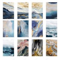 Nordic Abstract Marble Art ภาพวาดผ้าใบ: Blue Sea Golden River,เหมาะสำหรับตกแต่งบ้านสมัยใหม่,ห้องนั่งเล่น,โปสเตอร์ศิลปะและภาพพิมพ์