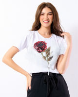 iCONiC Glitter Rose bouquet T-shirt #7343 เสื้อยืด ปักเลื่อม กุหลาบ ช่อดอกไม้ 3มิติ เสื้อแฟชั่น เสื้อแฟชั่นผญ เสื้อออกงาน เสื้อทำงาน เสื้อไฮโซ