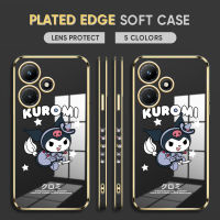 ฟรีสายคล้องเซลล์เคสโทรศัพท์สำหรับ Infinix X669 30i ร้อนลายการ์ตูนน่ารัก Kuromi สาวๆเคสขอบสี่เหลี่ยมลวดลายเคสโทรศัพท์ชุบชุบหรูหราเคสโทรศัพท์นิ่ม