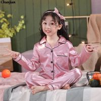 ZZOOI 2pcs Childrens Clothing Sets Summer Girls Pajama Sets Children Sleepwear Pyjamas Kids Satin Pajama for 3-14 Years Teen Pijamas