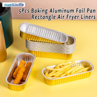 JustLiving 5Pcs Golden Baking Aluminum Foil Pan Rectangle Air Fryer Liners Household Oven Tin Box Reusable Food Foil Tray Bbq Tools Home cheese durian tinfoil box Air fryer special tinfoil