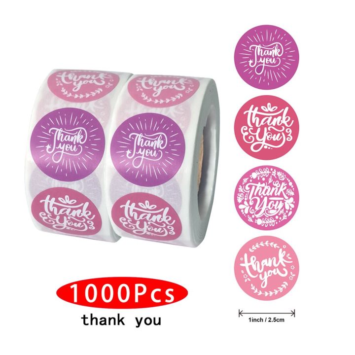 1000pcs-kawaii-flower-thank-you-sticker-seal-label-aesthetic-gold-scratch-off-circle-business-art-travel-journal-supply-adhesive-stickers-labels