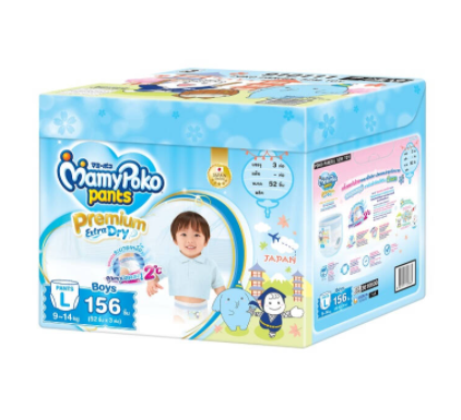 mamypoko-pants-premium-extra-dry-toy-box-l-boy-52-x-3-156ชิ้น-มามี่โพโค-พรีเมี่ยม-แพ้นท์-เอ็กตร้าดรายสกิน-กางเกงผ้าอ้อม-สำหรับเด็กชาย-ไซส์-l-52-ชิ้น-3-แพค-156ชิ้น