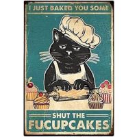 Yepzoer Cat Kitty Retro Style Metal Tin Sign,I Just Baked You Some Cakes,Vintage Kitty Retro Style, Wall Art Decor Metal Sign