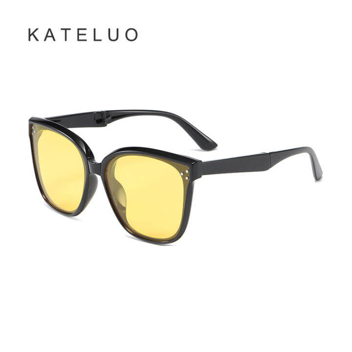 มีกล่อง-kateluo-tr7501-unisex-แว่นกันแดด-p-olarized-tr90เบาสแควร์กรอบพับ-night-vision-แว่นตา