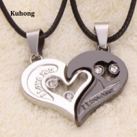 Kuhong Unisex ใหม่เพชรยอดนิยม Fine รูปหัวใจสร้อยคอคู่จี้ - INTL