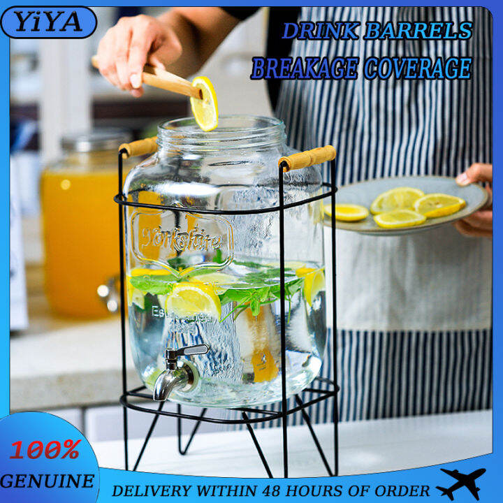 5L juice drink glass jar dispenser with stand and faucet water jug with