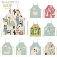 ✵☞♚ Llama Alpaca Cactus Printed Kitchen Apron Cotton Linen Sleeveless Aprons Women Kids Pinafore Anti-fouling Cleaning Waist Bib