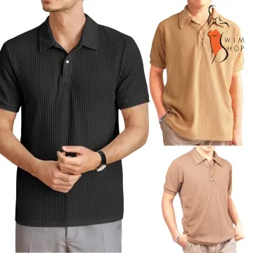 Men's waffle sale knit polo shirt