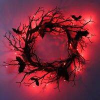 Halloween Wreath Bat Black Branch Wreaths With Red LED Light 45CM Wreaths For Doors Window Flower Garland Halloween Decoration