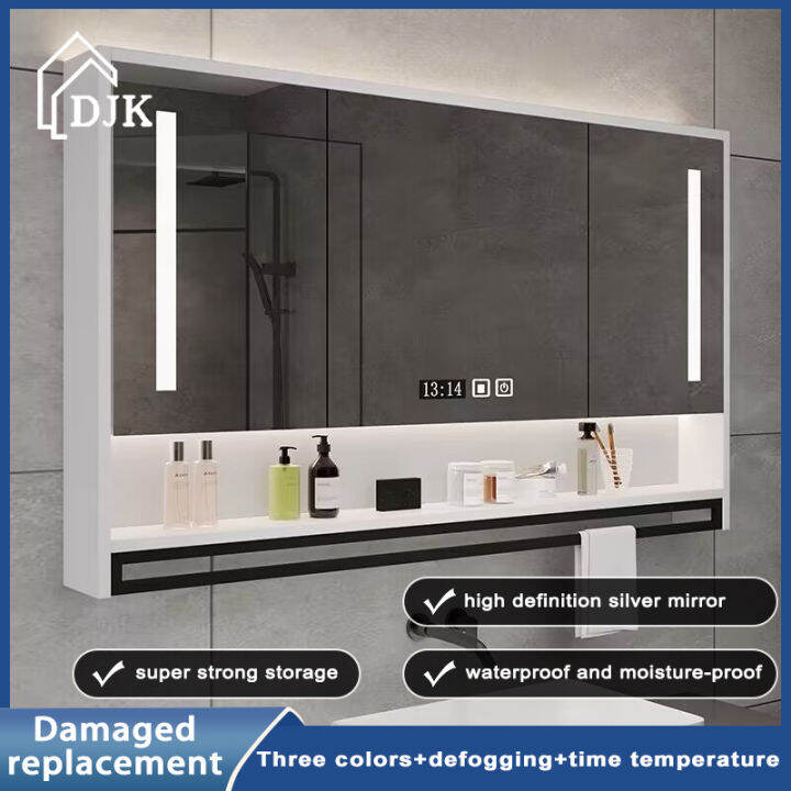 Solid Wood Intelligent Bathroom Mirror with Light and Mist