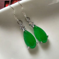 Anti allergy grandmother green water drop jade earrings jade color earrings jade stone earrings female retro jade earrings antique style OBUV OBUV 8V4N 8V4N