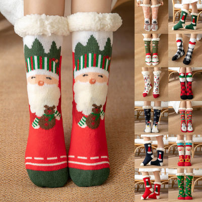 ถุงเท้าพิมพ์ลายพื้นถุงเท้าหนาสำหรับผู้หญิงในเทศกาลคริสต์มาสถุงเท้าผ้าฝ้าย