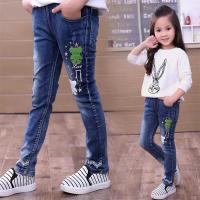 New Girls Jeans Kids Spring Autumn Cartoon Jeans Fashion Elastic Waist Pants Teenage Children Trousers Kids Skinny Pants 4-12 Y