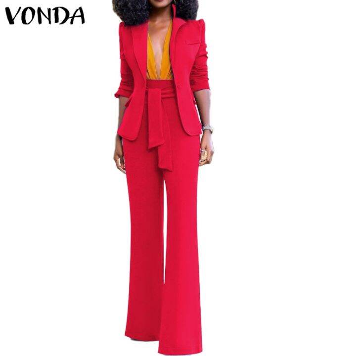 vonda-เสื้อเบลเซอร์ลําลอง-แขนยาว-สีพื้น-และกางเกงขายาว-สําหรับผู้หญิง