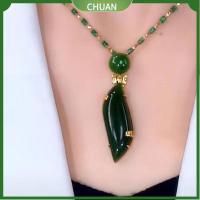 CHUAN โลหะผสมอัลลอยด์ สร้อยคอคริสตัลสร้อยคอ สีเขียวอ่อน หินธรรมชาติหิน สร้อยคอโซ่โซ่ ของใหม่ ง่ายๆ สร้อยคอนำโชค ผู้หญิงผู้ชาย