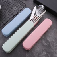 【CW】 4Pcs/Set Camping Cutlery Set Tableware Chopsticks Fork Steak with Storage