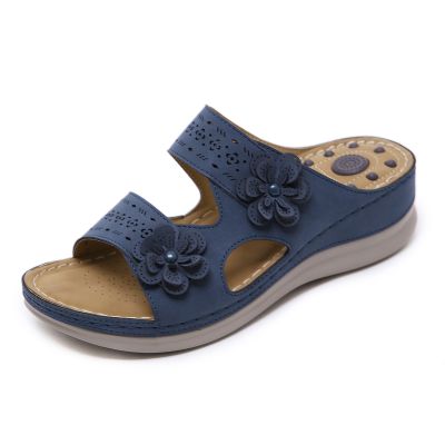 new 2023 summer Europe and the sandals flower massage cross-border big yards wedge comfortable slippers restoring ancient ways