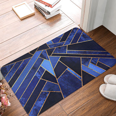 Blue Geometry Waterproof Oilproof Kitchen Mat Antislip Bath Mat Soft Bedroom Floor Mat Living Room Car Doormat Kitchen Rug