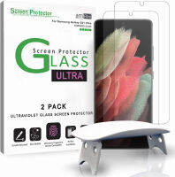 (2 Pack) amFilm 3D Curved Tempered Glass Screen Protector for Galaxy S21 Ultra 5G 6.8 Inch, Fully Compatible with UltraSonic Fingerprint Scanner, UV Gel Application