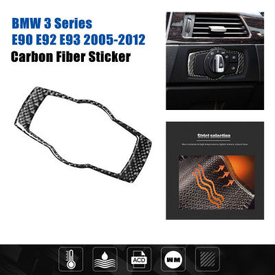 2ชิ้น BMW 3ชุดสวิทช์ไฟหน้าปกสติกเกอร์คาร์บอนไฟเบอร์สำหรับ E92 E90 E93 2005-2012