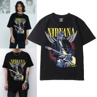 เสื้อยืดวงร็อกลำลองผู้ชายแขนสั้นทรงหลวมพิมพ์ลายวง Nirvana แนวอเมริกันเสื้อยืดคู่รักใหม่ฤดูร้อน