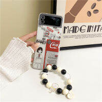 เคสโทรศัพท์มือถือลายการ์ตูนหมีน่ารักสำหรับ Z Flip 4เคสสำหรับ Samsung Galaxy เชือกที่คลุมแช็งใสพลิกได้3 Z สำหรับ ZFlip3 Flip3เคสห่อหุ้มสายรัดข้อมือ