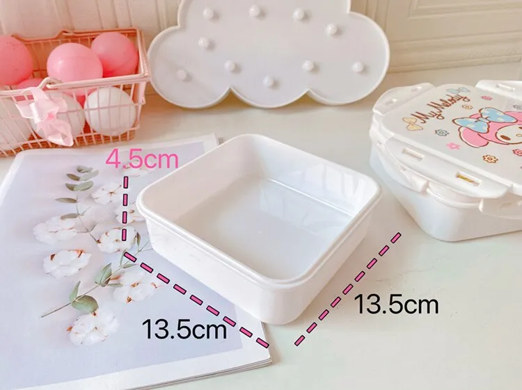 Sanrio Hello Kitty Lunch Box Kawaii Cinnamoroll Kuromi Microwaveable  Lattice Food Storage Container Kids School Office Bento Box 