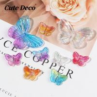 【CuteDeco】Colorful Butterflies (7 Colors) Transparent/Gradual Pink/Gradual Blue Charm Button Deco/ Cute Jibbitz Croc Shoes Diy / Charm Resin Material For DIY