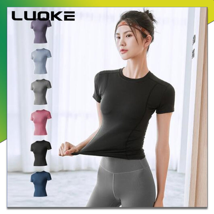 luoke-tshirtผู้หญิงกีฬาtopsthinกระชับแขนสั้นเสื้อยืดโยคะโรงยิมวิ่งเสื้อผ้า