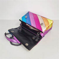 Rainbow Wave รูปแบบผู้หญิงกระเป๋าถือ Eagle Head ด้านหน้า Flap Jointing สีสัน Cross Body กระเป๋า Patchwork Pu Leather