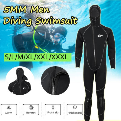 5MM Winter Warm Neoprene Scuba Diving Wetsuit Men Hood Surfing Front Zipper Snorkeling Spearfishing Diving Suit