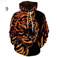 New Mens Hooded Long Sleeved Tiger Printed Sweater popular