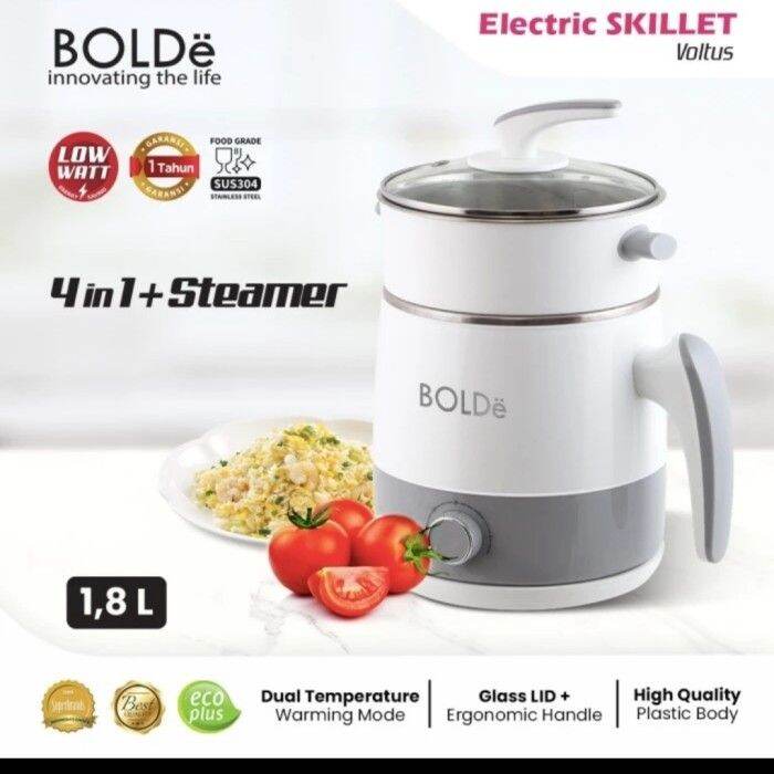 BOLDe Skillet Voltus 1,8L Panci Elektrik 4in1 Steamer Low Watt Lazada