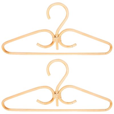 2Pcs Rattan Clothes Hanger Natural Rattan Hand-Woven 3 Hook Hanger for Home Wardrobe Clothing Store Decor
