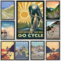 Cycling Tour Landscape Canvas Painting Monument Cyclist Poster Wall Print Pictures Room