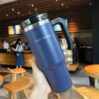 Spot goods600/890ML Stainless Steel Thermos Cup For Coffee Portable Handle Coffee Mug Tumbler With Straw Water Bottle Beer Mug Drinkware