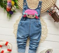 NYSRFZ New 2017 fashion spring autumn kids jumpsuit Baby girls cartoon denim bib pants children trousers for 1-5 years old