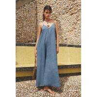 UNIQLO ZA Home Summer Womens V-Neck Loose Thin Sling Denim Midi Dress 5520081 400