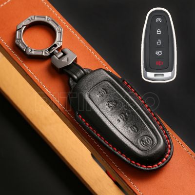 dfthrghd Fashion Leather Car Key Case for Ford Edge Explorer Escape Focus Taurus Flex Lincoln MKS MKT MKX MKZ Navigator Shell Accessories