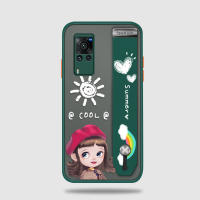 UCUC เคสโทรศัพท์เคสสำหรับ VIVO X60 Pro ปลอก VIVO X60Pro (สายรัดข้อมือ) กันกระแทก Frosted กลับหมวกสีแดงสาวการ์ตูนเคสใส่โทรศัพท์ Soft Edge Full ฝาครอบเลนส์ป้องกันเลนส์ Ultra Thin เคสมือถือ เคสโทรศัพท์ เคส