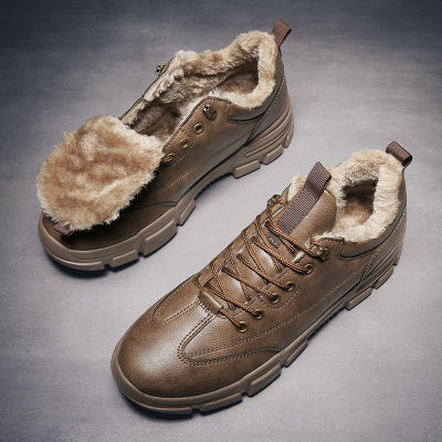 Winter Warming Mens Shoes With Fur Outdoor Four Season Lace Up Retro Mens Casual Shoes High Quality Microfiber Men Work Shoes